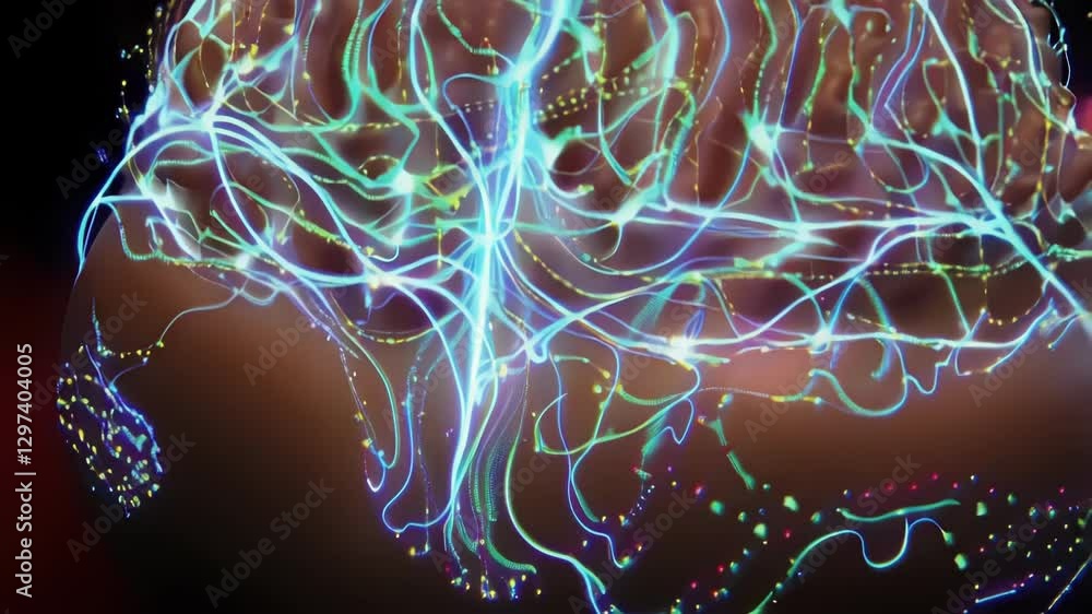 Aufkleber Complex neuron network is firing and glowing, showing brain activity, neural connections and synapses firing, simulating human nervous system processes