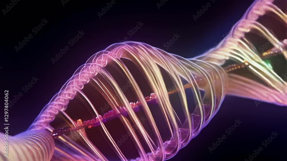 Poster genetic engineering process visualizing molecular manipulation of illuminated dna strand, breaking a