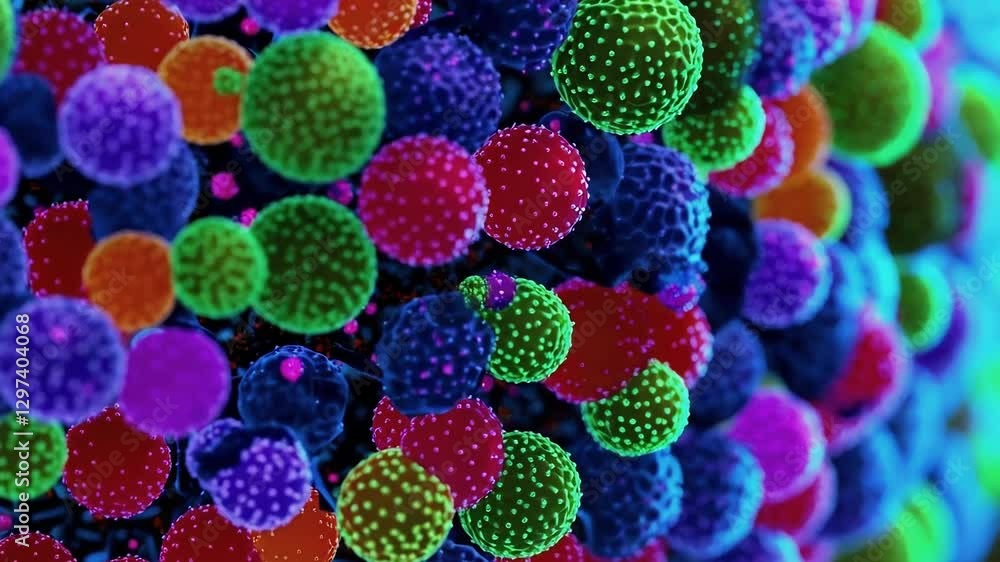 Aufkleber microscopic view of colorful virus cells multiplying, spreading, and potentially causing infection w