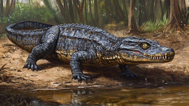 Rare Black Kajman Melanosuchus Niger in South America - Exotic Wildlife Photography for Adobe Stock