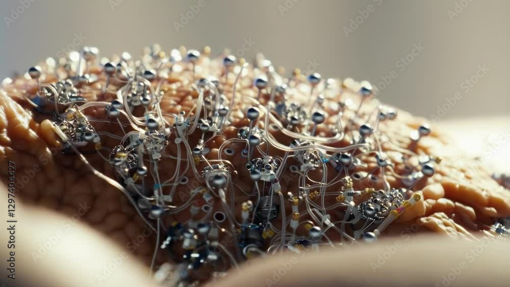 Aufkleber Neuralink implants covering a brain area transfer data through a network of electrodes, opening up possibilities for treating neurological disorders and enhancing cognitive functions