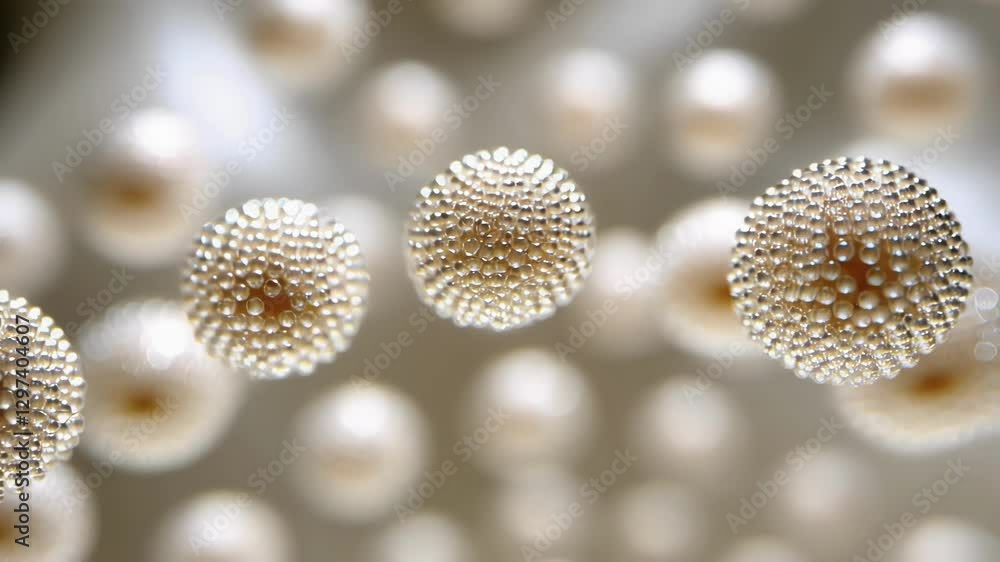 Aufkleber luminescent pearl spheres gently drifting across soft grey environment, revealing intricate depth an
