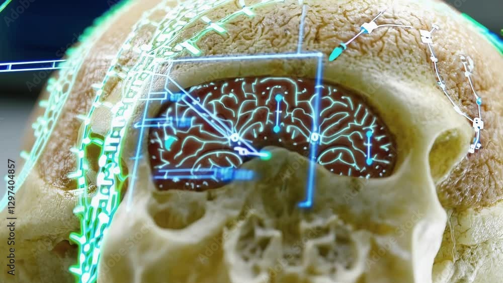 Aufkleber Neural network visualization revealing intricate brain patterns through advanced holographic medical interface, mapping functional connections and active neurological regions