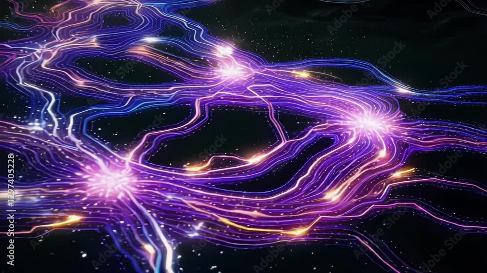 Aufkleber Neural network visualization revealing intricate neural pathways, dynamically exchanging electrical signals through interconnected glowing neurons representing complex brain communication