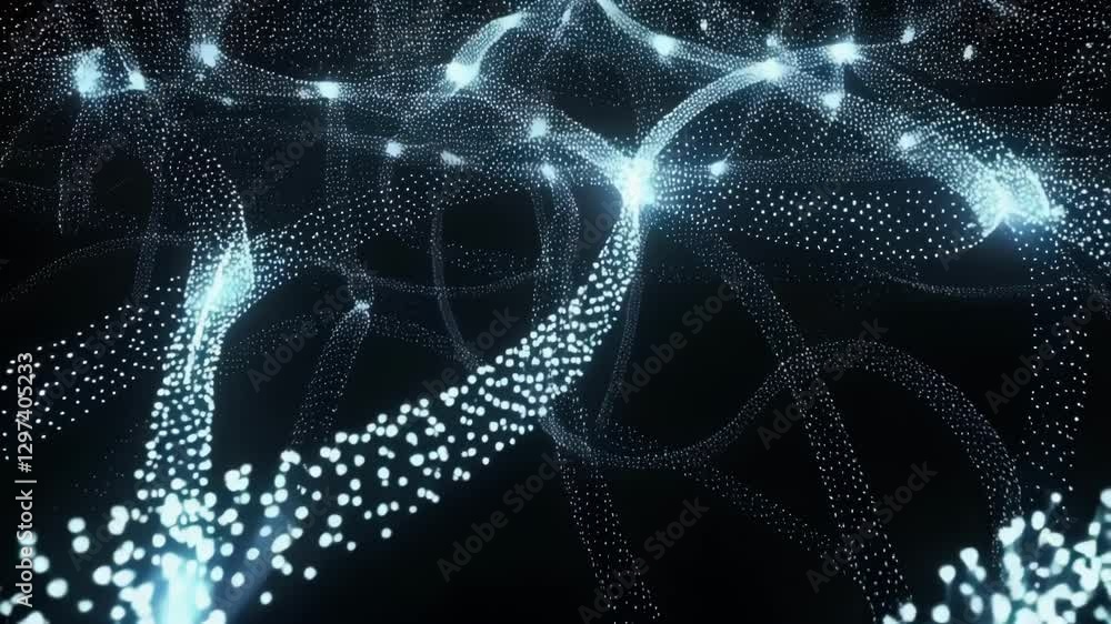 Aufkleber Particles are moving, creating a mesmerizing flow of light and energy, resembling a network of interconnected pathways, ideal for projects related to health, technology, or abstract visuals