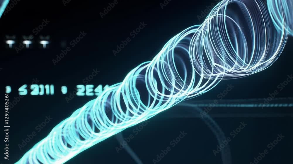 Aufkleber Digital data stream forming a glowing helix rotates and transforms, suggesting energy flow, data processing, or a futuristic medical visualization