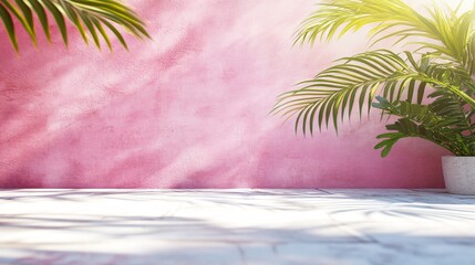 Tropical Palm Leaves Blur Shadow Wind Overlay Pink Background