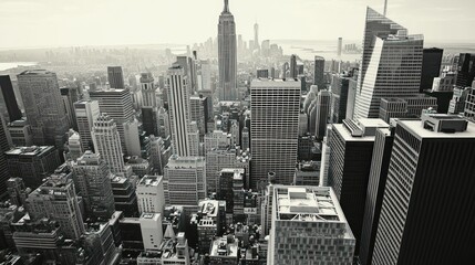 High-angle view of New York City skyline. Possible use Stock photo for travel, city, architecture
