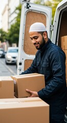 Delivery Man Loading Packages into Van