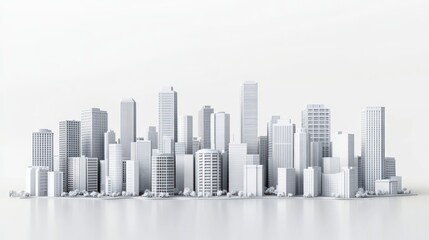 Obraz premium 3D model city skyline, white buildings, architectural design, urban landscape, background image, digital illustration, cityscape, concept