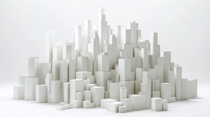 Abstract city model, white blocks, digital design, studio shot, geometric shapes, 3D modeling, architectural concept, for presentations or design projects