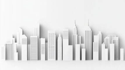 Fototapeta premium White paper cut city skyline; simple 3d city model; design, background
