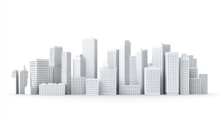 Obraz premium Cityscape model, white buildings, horizontal view, 3D render, for background, illustration, design