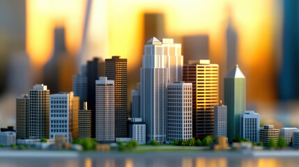 Fototapeta premium futuristic small city model set on desk, showcasing intricate buildings and vibrant colors