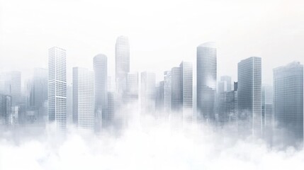 Fototapeta premium City skyline shrouded in fog, urban landscape, background image, stock photography