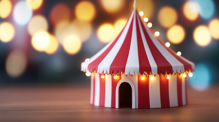 Fototapeta premium Red circus tent diorama with lights, creating festive atmosphere