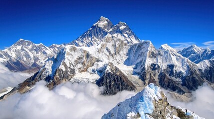 Obraz premium Majestic Snowy Mountains Surrounded by Dramatic Clouds and Sky A Breathtaking Landscape of Untouched Wilderness and Towering Peaks