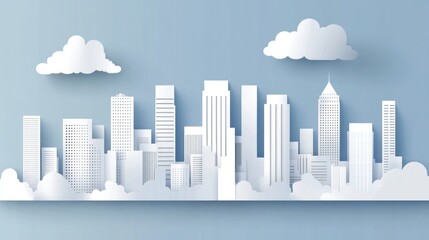 Obraz premium Paper cut cityscape with clouds
