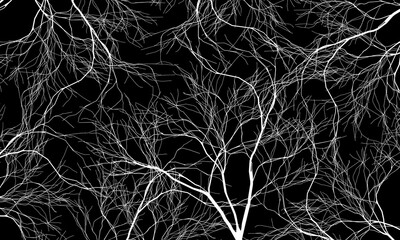 Abstract white roots pattern decorative black background. Line art tree. artistic vintage art.