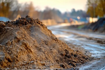 Focused Dirt Mound in Foreground with Blurred Road