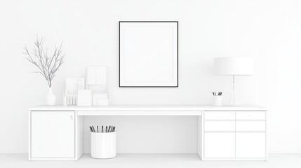Fototapeta premium Minimalist white home office desk mockup