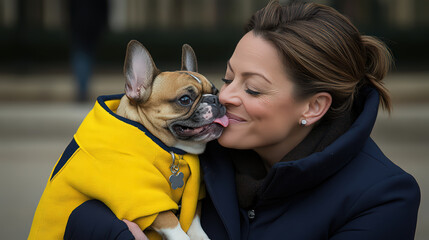 Affectionate Moment Between Woman and French Bulldog
