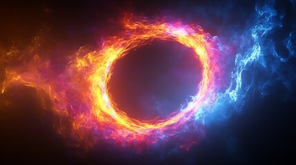 Fiery and Icy Circular Energy Vortex Abstract Art