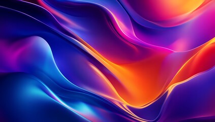 Fototapeta premium A vibrant abstract background with fluid shapes in shades of purple, blue, pink, orange, and yellow. Smooth curves and wavy lines create depth, motion, and an elegant, energetic atmosphere.