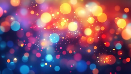 An abstract blurred background featuring vibrant colorful lights and bokeh effects, evoking a dynamic night city light show. Ideal for web banners, ads, or greeting cards.