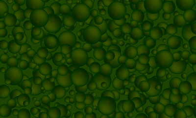 Abstract background with dark green bubbles. Huge pile  spheres in different sizes.