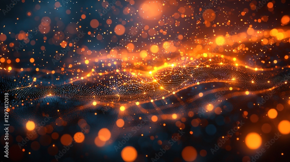 Poster digital world connectivity - glowing network of interconnected nodes on world map - 2d flat illustra