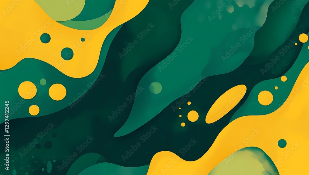 Poster an abstract green and yellow background featuring fluid, flowing shapes, creating a dynamic and arti
