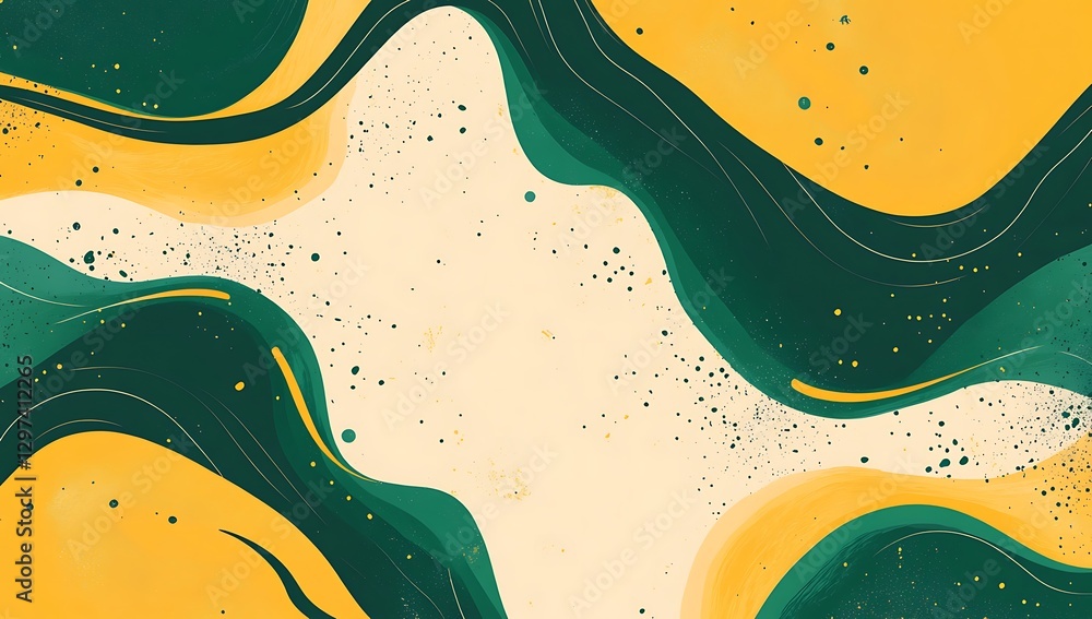 Poster an abstract green and yellow background featuring fluid, flowing shapes, creating a dynamic and arti