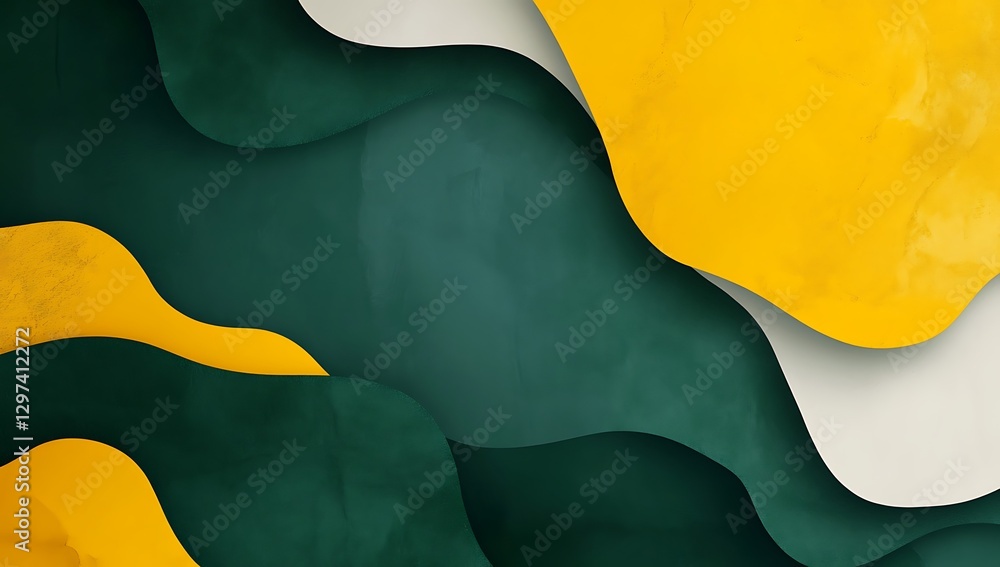 Poster an abstract green and yellow background featuring fluid, flowing shapes, creating a dynamic and arti