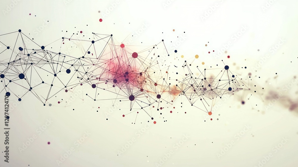 Poster intricate network connections - abstract 2d flat illustration with data points and geometric shapes