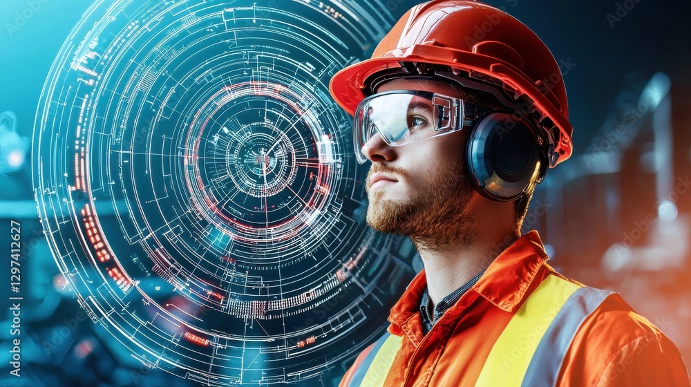 Aufkleber virtual reality interface for futuristic construction worker monitoring advanced digital analytics a
