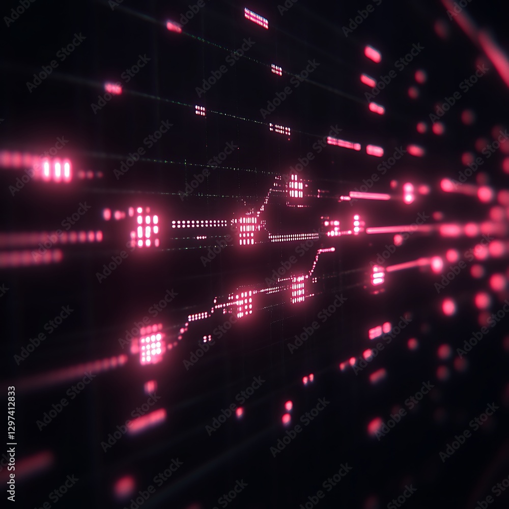 Poster abstract digital data stream on a dark surface