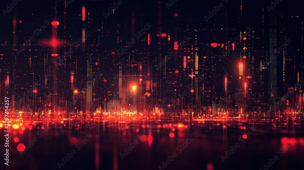 Aufkleber network of floating data particles - futuristic 2d flat illustration with tech vibe