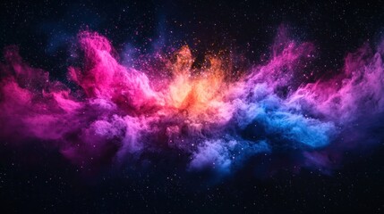 Vibrant Nebula Explosion - Abstract 2D Flat Illustration of Colors Purple, Pink, and Blue in Deep Space