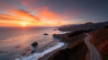Obraz premium Winding coastal highway at sunset california nature photography scenic view serene landscape
