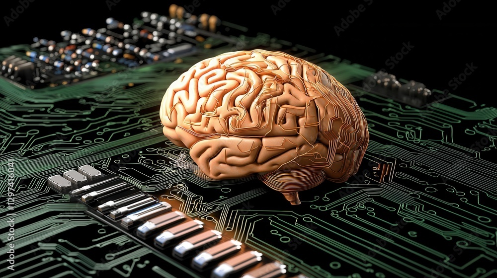 Poster cutting edge brain technology fusion showcasing the seamless of intelligence neural networks and tho