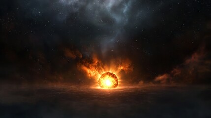 Fototapeta premium Dramatic cosmic scene showcasing a radiant sun emerging from dark clouds in a starry sky