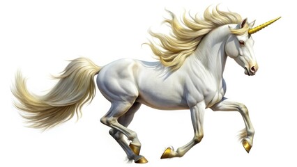 Magical White Unicorn, Golden Horn, Running, PNG Clipart, Fantasy Horse, Mythical Creature