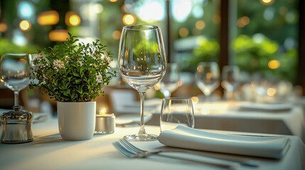 Elegant Dining Table Decoration at a Luxury Eatery with Glasses