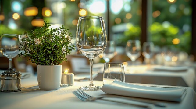 Elegant Dining Table Decoration at a Luxury Eatery with Glasses
