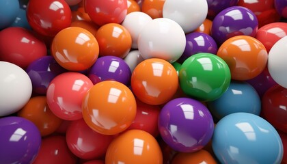 Heap of colorful shiny spheres. Close-up. Studio shot. Background with a smooth gradient. Stock photo
