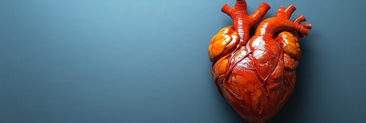 Heart model on blue background. Anatomy study for educational purpose