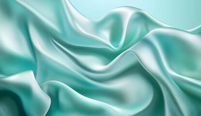 Fototapeta premium Teal silk draped fabric, studio shot, soft light background, fashion design