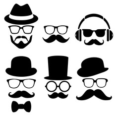 vector set of hipster mustache black and white isolated