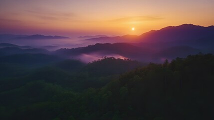 Fototapeta premium Breathtaking sunset over mountain landscape dusk aerial view nature serenity